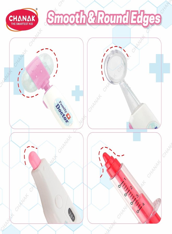 Chanak مجموعة الطبيب المميزة من تشاناك للأطفال مع أدوات مضيئة بتقنية LED، مجموعة لعب الأدوار للأطفال فوق سن 3 سنوات، طقم طبيب مكون من 10 قطع للأولاد والبنات، معتمد من مكتب المعايير الهندية (BIS). (وردي) - Image 5
